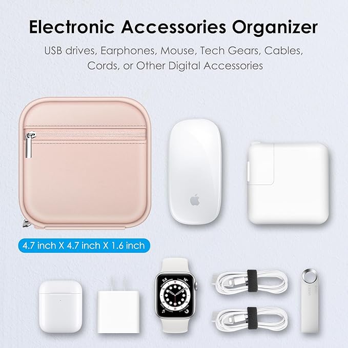 FINPAC Charger Case for MacBook, Small Electronic Organizer Bag for MacBook Power Adapter, Portable Pouch Travel Storage for Laptop Accessories, Magic Mouse, USB Drives, GoPro, Gadgets - Pink