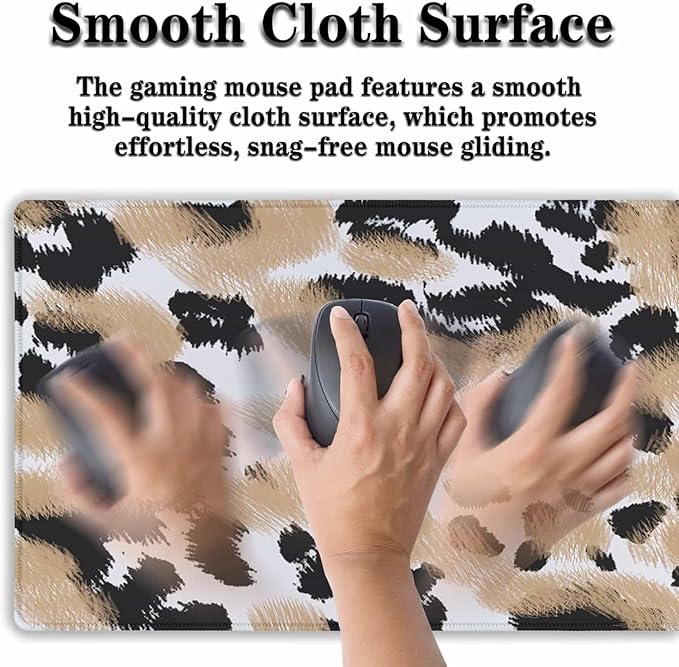 Gaming Mats XXL Keyboard and Mouse Pad - Extra Large Desk Mat for Men With Non-Slip Rubber Base 35.4 X 15.7 for Game Office, Animal Leopard Print