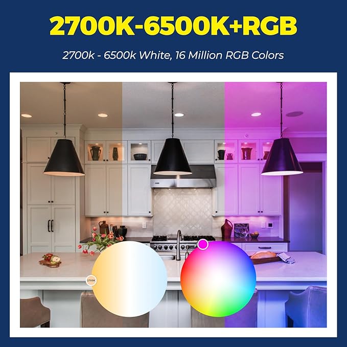 Lightinginside Smart Light Bulbs 100W Equiv., 1350LM 11W Smart Bulb Works with Alexa/Google Home/SmartLife, A19 E26 RGBCW Color Changing, No Hub Required, 2.4G WiFi Bluetooth Bulb, ETL Listed, 6PCS