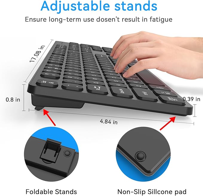 Rechargeable Wireless Keyboard for Mac and Windows, Ultra Slim 2.4GHz Full-Size Keyboard with Low-Profile Quiet Keys, Compatible with PC, Laptop, Windows 11/10/8/7