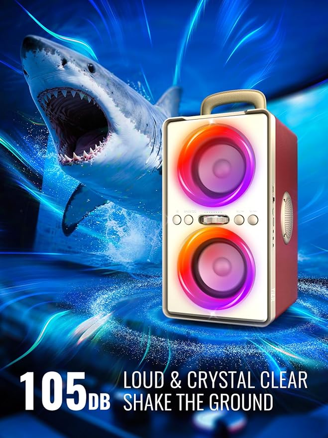 Bluetooth Speaker, 240W Peak Loud Party Speaker with Big Bass, 20H Playtime, TWS, BT5.3, Large Portable Wireless Boom Box with LED Light for Outdoor Backyard Beach Home (Leather Red)