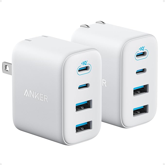 Anker Zolo USB C Charger Block, 2-Pack 4-Port Wall Adapter with 50W Max Output, 2 USB-C and 2 USB-A, Compact and Stable Design, for iPhone 17/16 Series, MacBook, iPad, Pixel, Galaxy, and More (White)