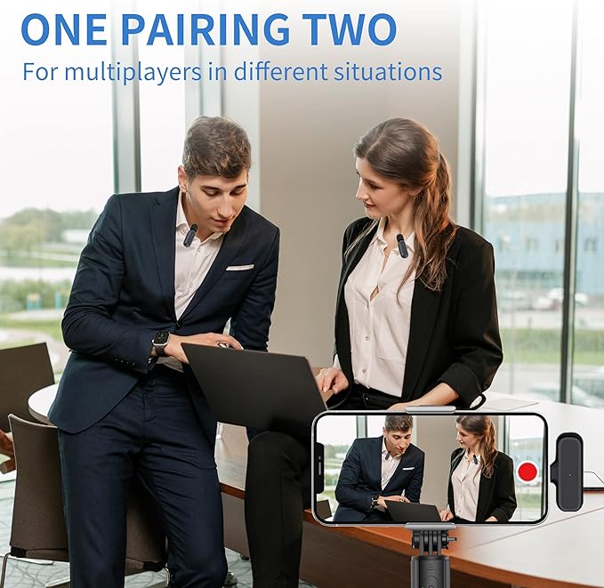 2 Pack Professional Wireless Lavalier Microphone for iPhone iPad Android with Charging Case Noise Reduction Plug-Play Clip on Lapel Mic for Video Recording Vlogging, YouTube, Interview, Live Streaming