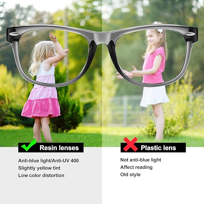 Okany Blue Light Glasses for Kids 3 Pack Blue Light Blocking Glasses for Teen Boys Girls Age 3-10,Computer Screen Gaming TV Phone Glasses Anti Glare,UV & Eye Strain (Grey Black+Transparent+Pink)