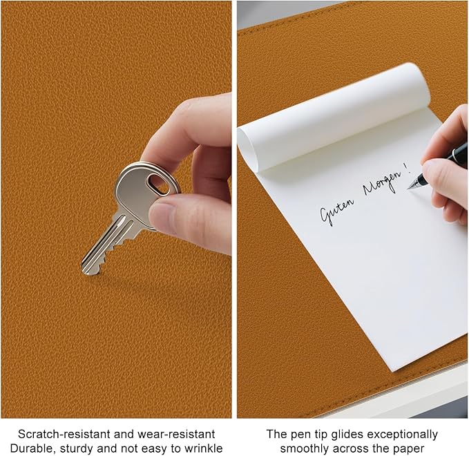 Dual Sided Leather Desk Mat - Waterproof Desk Pad - Ideal for Large Mouse Pad and Desk Mats on Top of Desks (Brown, 25"*13")