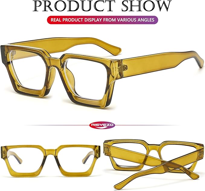 AIEYEZO Square Thick Frame Glasses for Women Men Fashion Blue Light Glasses Trendy Chic Computer Eyeglasses