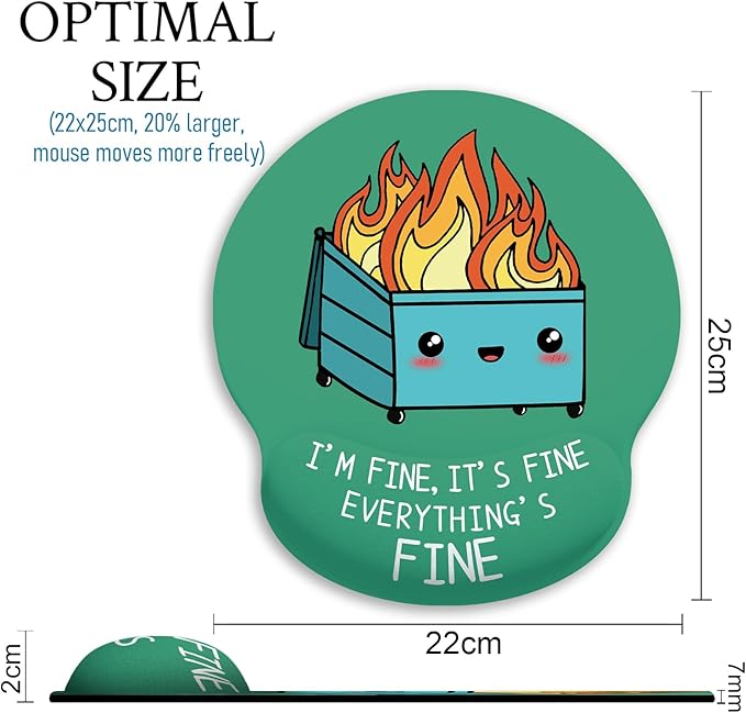 Ergonomic Mouse Pad with Wrist Support, Dumpster on Fire Mouse Pad with Wrist Rest, Gaming Mousepad with Non-Slip Pain Relief PU Base, Cute Mouse Pad for Desk Accessories Office Supplies Decor