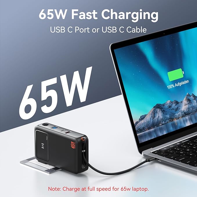 Selore&S-Global Portable Charger with Wall Plug & Power Bank with Dual Built-in Cable, 65W Fast Charging, for iPhone Laptop Samsung