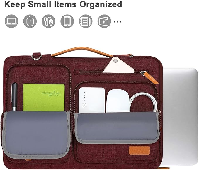 MOSISO 360 Protective Laptop Shoulder Bag,13-13.3 inch Computer Bag Compatible with MacBook Pro 14, HP, Dell, Lenovo, Asus Notebook,Side Open Messenger Bag with 4 Zipper Pockets&Handle, Wine Red