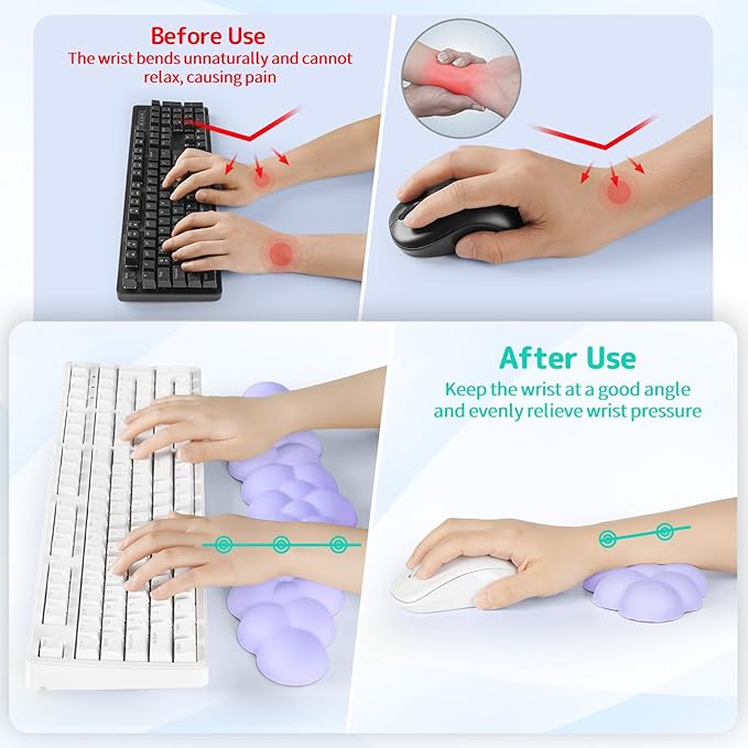 Sushret Cloud Wrist Rest for Keyboard and Mouse, Memory Foam PU Leather Keyboard Wrist Rest with Ergonomic Support, Non-Slip Base, Cute Arm Rest Pad & Palm Cushion, Office Desk Accessory, Purple