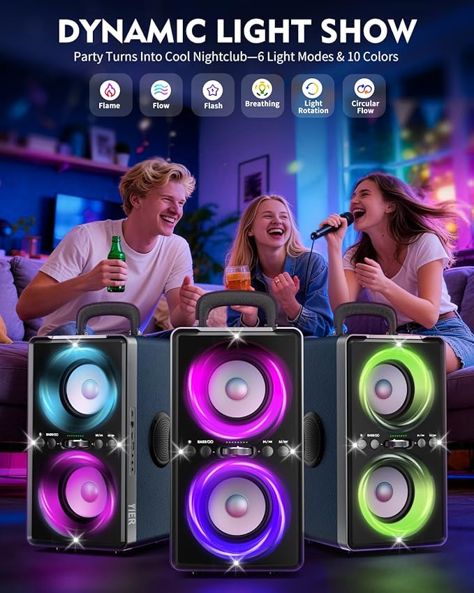Bluetooth Speaker, 240W Peak Loud Party Speaker with Big Bass, 20H Playtime, TWS, BT5.3, Large Portable Wireless Boom Box with LED Light for Outdoor Backyard Beach Home (Leather Blue)