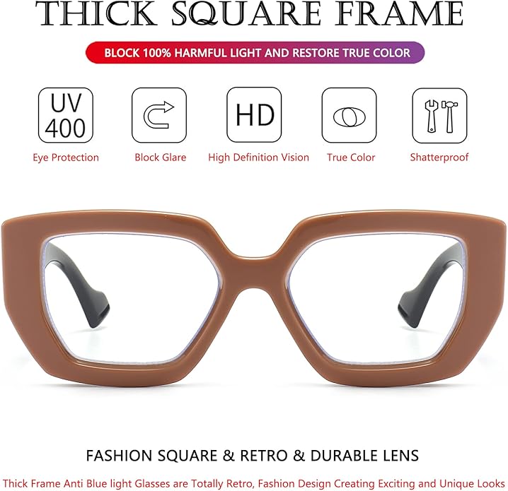 AIEYEZO Thick Frame Blue Light Glasses Men Women, Fashion Square Computer Eyeglass Anti Eyestrain & Prevent Headache