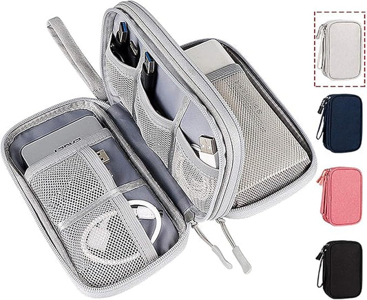 Electronic Organizer Bag, Waterproof Portable Electronic Organizer Travel Accessories Cable Bag Universal Cord Storage Case for CableCord Storage Double Layer - Gray, Large
