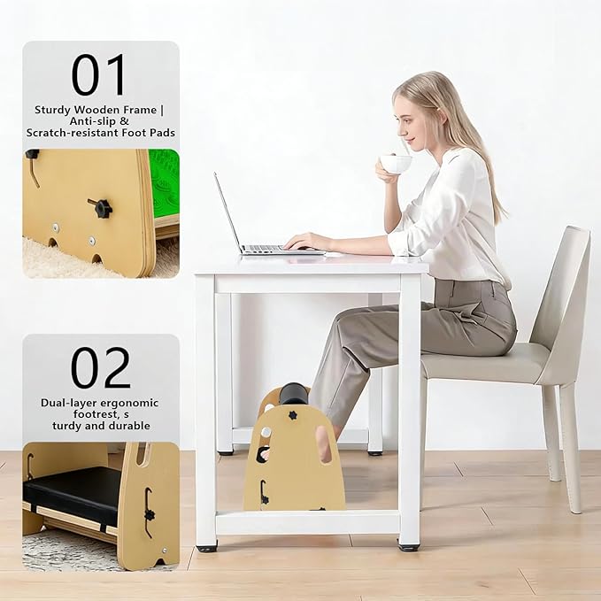 Double Layer Wooden Foot Stool for Under Desk, Foam Roller Top + Cushioned Bottom with Replaceable Massage Pad, Ergonomic Design, Suitable for Office, Home, Gaming, All Seasons Use (Green)