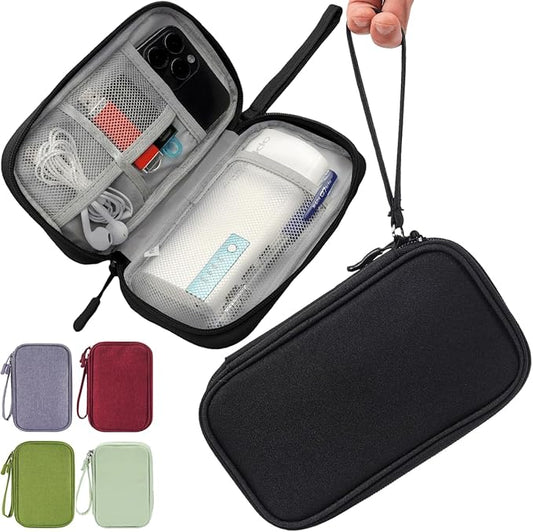 Electronic Organizer Case, Travel Cable Organizer Pouch Electronic Accessories Carry Case Water Resistant Organizer Pouch Bag for Cable, Cord, Charger, Phone, Power Bank, Earphone (Black)