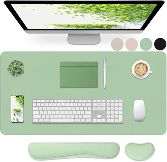 Mouse Pad and Keyboard Wrist Rest, Large Keyboard and Mouse Pad Set, Ergonomic Mousepad with Wrist Rest, Non-Slip Desk Mat Protector for Office, Home (35.4×15.7 Inches, Lake Green)