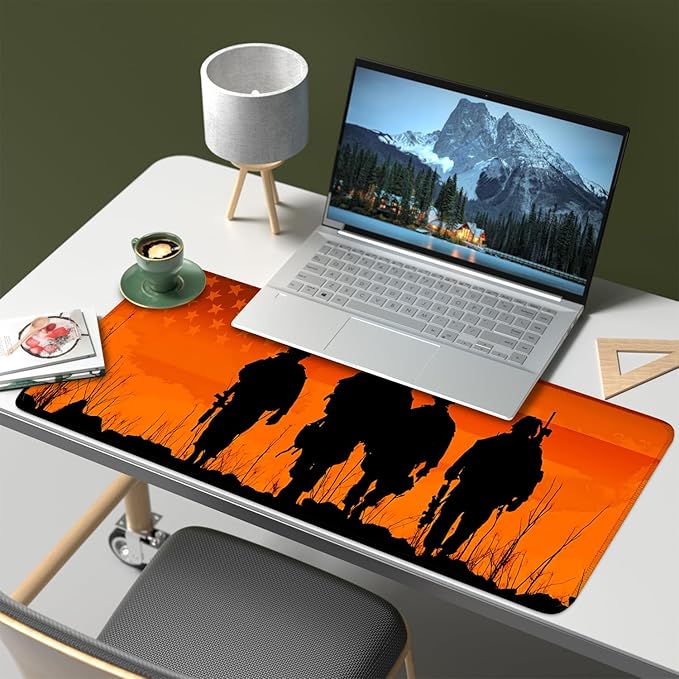 Mouse Pad, Large Anti-Slip with Stitched Edges Desk Mat Desktop Laptop Computer Desk Keyboard Mat,Table Protector Blotter Mat (Soldier, 31.5" x 11.8")