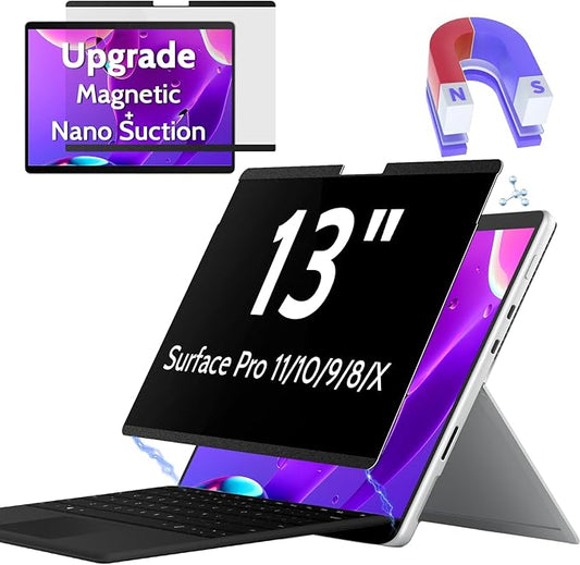 Peslv Magnetic Privacy Screen for Surface Pro 11/10/9/8/X 13 Inch, Removable Anti Blue Light Glare Filter, Black Security Private Apy Block Protector