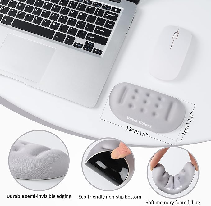 UnivoColors Gray Superfine Memory Foam Wrist Rest Soft Gel Ergonomic Mouse Pad Wrist Support for Mouse, Gaming, Computer, Laptop, Office