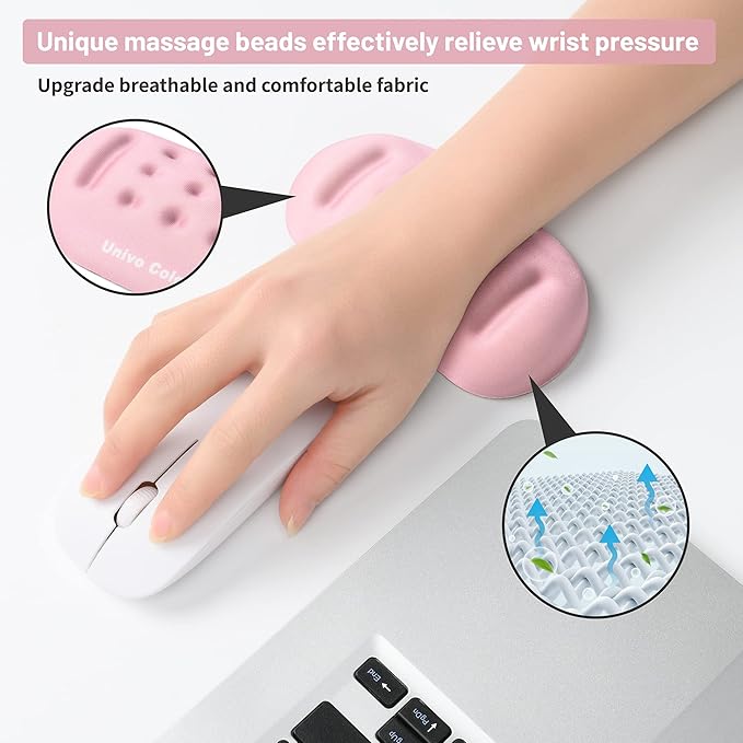 UnivoColors Pink Superfine Memory Foam Wrist Rest Soft Gel Ergonomic Mouse Pad Wrist Support for Mouse, Gaming, Computer, Laptop, Office
