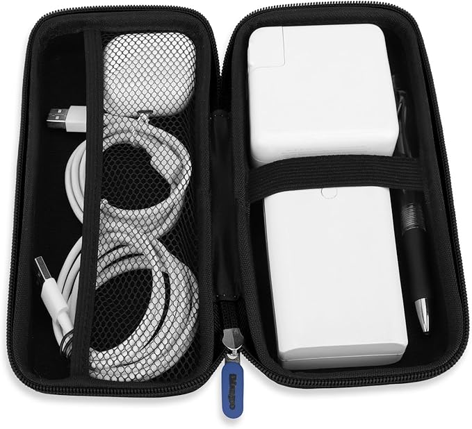 iMangoo Travel Essential Electronics Organizer Charger Case, Shockproof Dual Zipper Power Bank Cables Tech Accessories Pouch Purse, Men & Women Travel Must Have Storage Bag, 8.5x4.5x2 inch Dark Blue