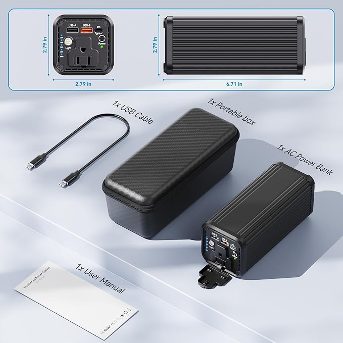 Laptop computer with AC power interface, 100W Type-C PD 65W fast charging type, featuring input and output functions, 2 USB-A outputs (QC3.0 18W), suitable for business travel and outdoor activities.