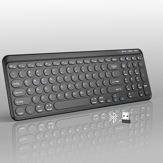 TECKNET Wireless Keyboard Bluetooth & 2.4G USB, Up to 4-Device Connection, USB C Rechargeable Battery, Quiet Typing, Compact Layout, 7° Ergonomic Tilt, Compatible with Windows/Android/iOS, Black