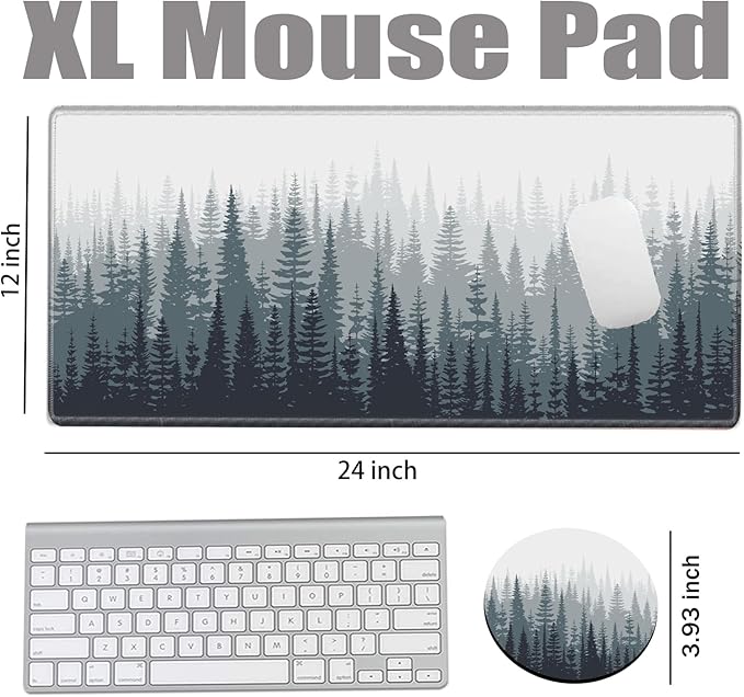 Misty Forest Mouse Pad 24x12 Desk Mat for Desktop Gaming Mousepad Long Desk Pad Stitched Edges XL Computer Mat Large Mouse Pads for Wireless Mouse Office