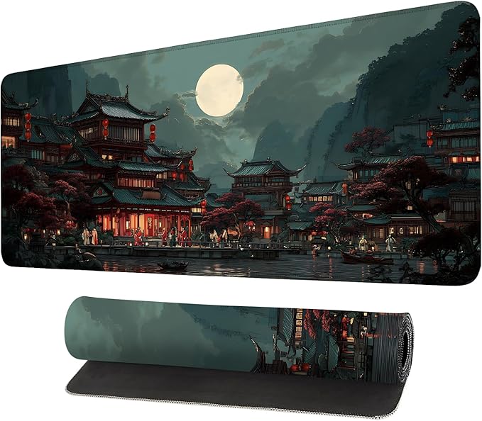 Mouse Pad, Large Anti-Slip with Stitched Edges Desk Mat Desktop Laptop Computer Desk Keyboard Mat,Table Protector Blotter Mat (Moon, 35.4" x 15.7")