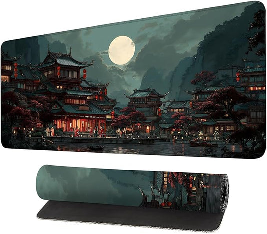 Mouse Pad, Large Anti-Slip with Stitched Edges Desk Mat Desktop Laptop Computer Desk Keyboard Mat,Table Protector Blotter Mat (Moon, 35.4" x 15.7")