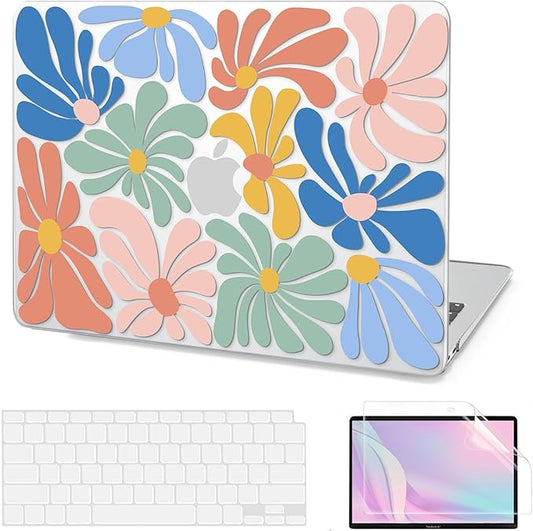 AKIT Compatible with MacBook Air 13 Inch Case M1 2022 2021 2020 2019 2018 A2337 A2179 A1932, Unique Pattern Shell Laptop Case+Screen Protector+Keyboard Cover for MacBook Air 13.3 Inch, ColorfulFlowers
