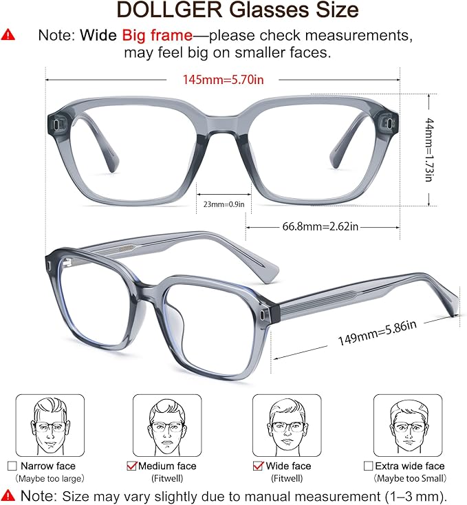 Dollger Blue Light Glasses Men Rectangle Vintage Anti BlueLight Blocking Glare Cute Trendy Computer Gaming UV Eyeglasses