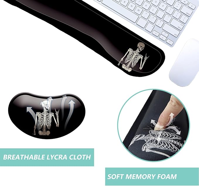 Keyboard Wrist Rest Mouse Wrist Support Set, Memory Foam Wrist Rest Pad for Computer Laptop Keyboard Mouse, Ergonomic Wrist Cushion Support for Typing Pain Relief, Gaming Home Office, Human Skeleton