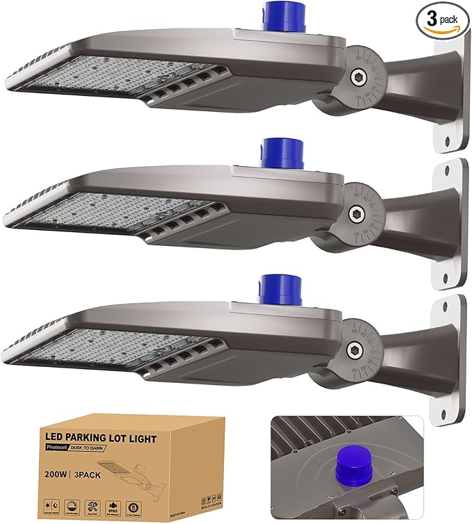 200W LED Parking Lot Light,28000LM 5000K LED Parking Lot Lights Outdoor, Adjustable Arm Mount,IP65 Waterproof,100-277V Commercial LED Area Security Light for Parking Lot,Stadium,Yard,Roadways