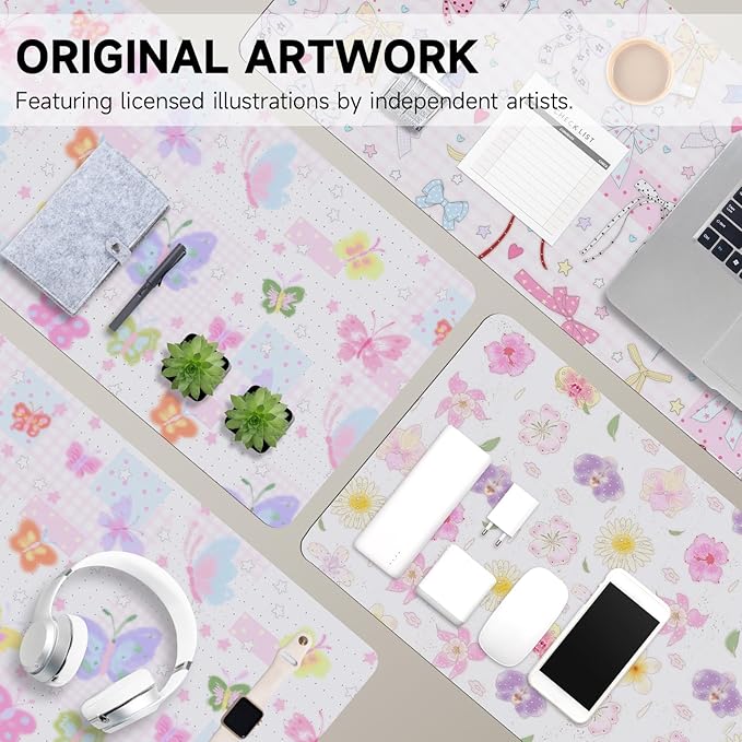 AUPET Leather Desk Pad Blotter Mat, Large Mouse Pad, Non-Slip Waterproof Desk Writing Pad Protector, Desk Decor for Office，Home，Gaming (Butterfly Fantasy, 35.4X15.7 inch)
