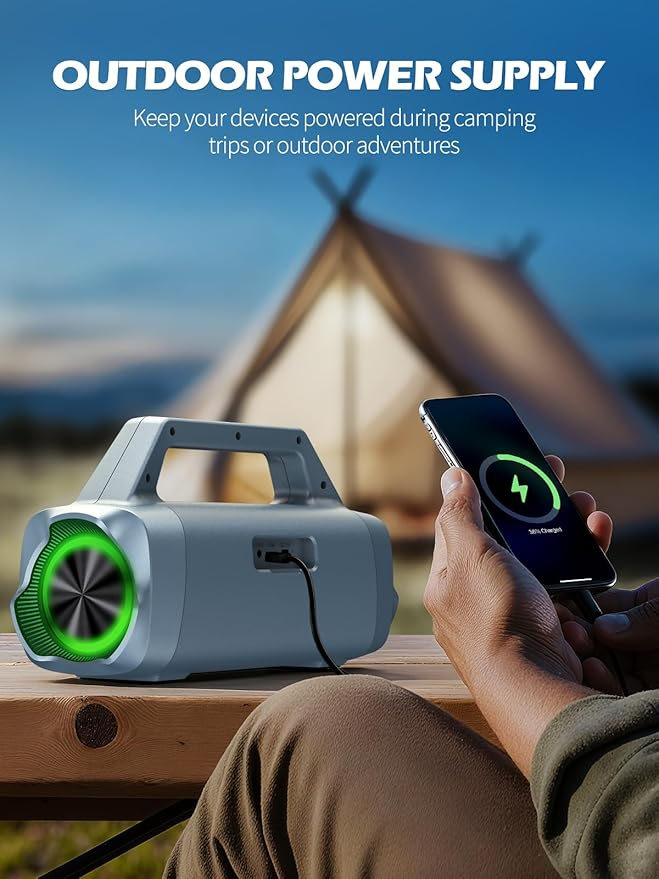 Speakers Bluetooth Wireless, 80W Peak Loud Outdoor Speaker with Bass, 20H Playtime, IPX6 Waterproof, TWS，BT5.3, Portable for Camping Hiking Boating Pool Beach, Smoky Blue