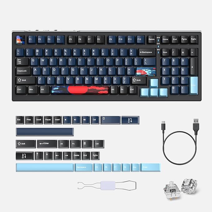 96% Percent Keyboard Programmable,99 Keys Wired Hot-swappable RGB Mechanical Gaming Keyboard Gasket Mount with Quiet Pre-lubed switches for Mac/Win (Dark Blue)