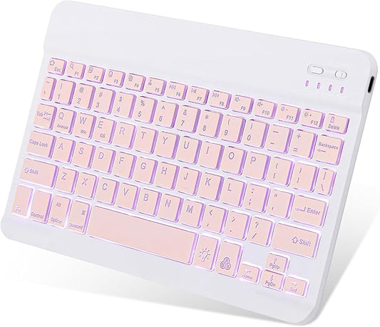 Backlit Bluetooth Keyboard Small Portable Wireless Keyboard Rechargeable Illuminated for Android Samsung Tablet Cell Phone Smartphone iPad A16 11th 10th Generation iPad Pro Air Mini iPhone (Pink)