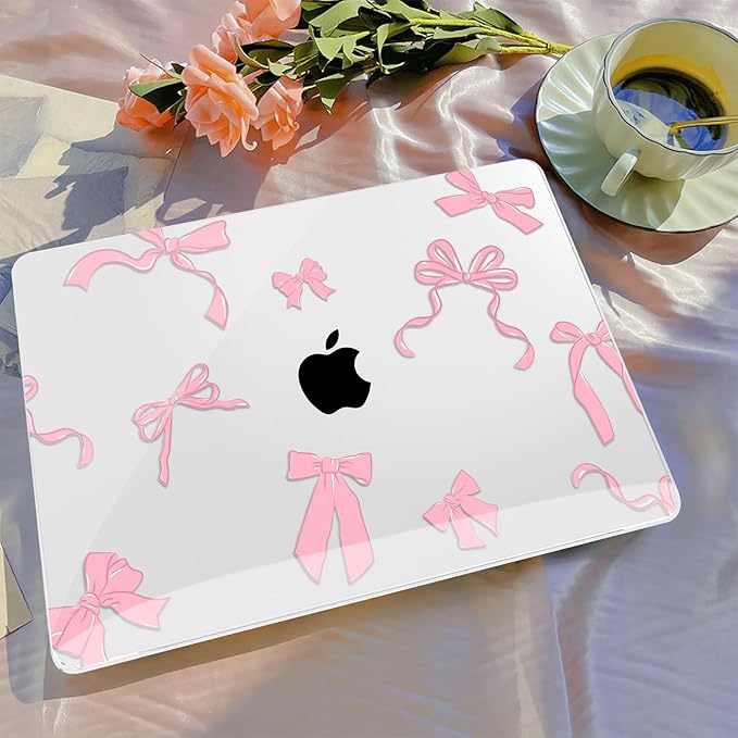 B BELK Compatible with MacBook Air 13 inch Case M5 2026 2025 2024-2022 M4 M3 M2 A3449 A3240 A3113 A2681, Plastic Hard Shell+Keyboard Cover+Screen Protector for MacBook Air 13.6 inch Case,Baby Pink Bow