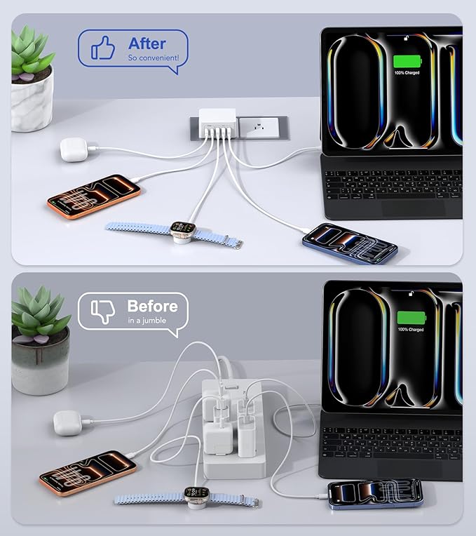 USB C Charger Block Thin Flat 50W 5-Port Wall Charger 2-Pack Type C Fast Charger Cube, PD&QC Wall Plug Power Adapter Compatible for iPhone 14/15/16/17, iPad, Airpods, iwatch, Samsung