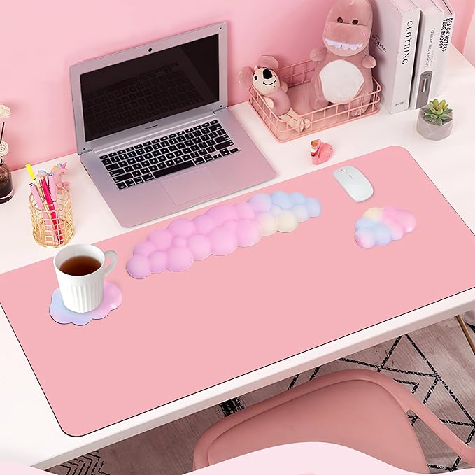 Cloud Wrist Rest Set for Keyboard and Mouse, Includes Cute Coaster, with Computers and Laptops（Colorful Set）