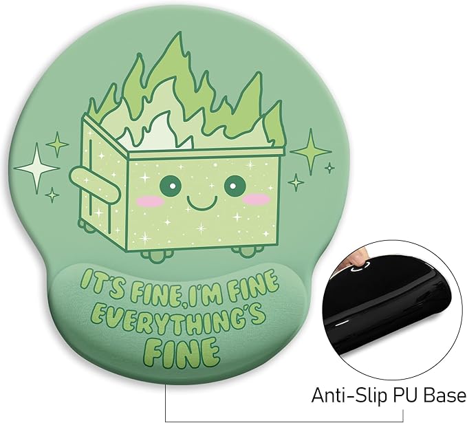 Blusabaca Dumpster on Fire Mouse Pad with Wrist Rest, Funny Cute Ergonomic Mouse Pads for Desk Wrist Support, Mousepad for Wireless Mouse Gaming Work Home Desk Accessories Office Supplies Decor Women