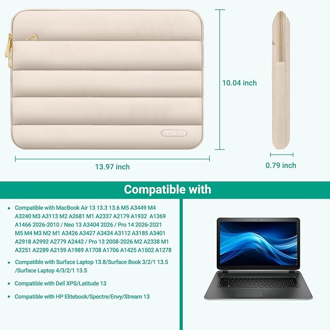 MOSISO Laptop Case 13.3 inch,13-13.3 inch Puffy Laptop Sleeve Compatible with MacBook Air 13.6 M5 M4 M3 M2 M1/Neo/Pro 13/14,HP Dell ASUS Lenovo,Polyester Horizontal Bag with Small Case, Sand | 13.3 inch, Polyester, Horizontal Bag, with Small Case, Sand
