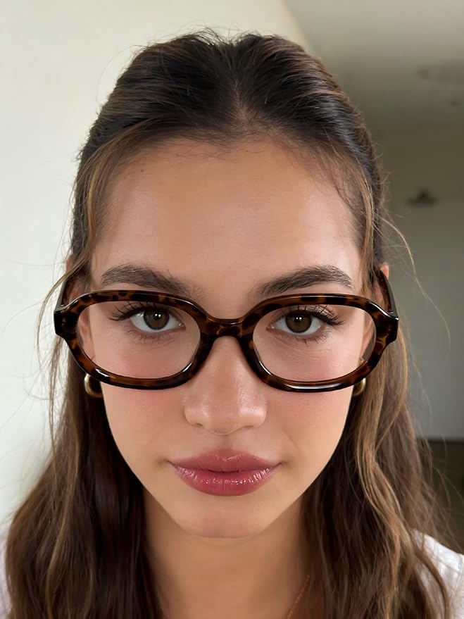 Dollger Blue Light Glasses for Women Oversized Oval Fashion Computer Glasses Retro Chunky Frame Clear Lens