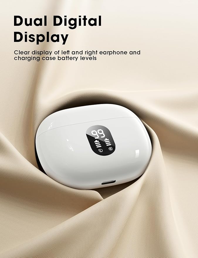 Wireless Earbuds, Bluetooth Ear Buds with Big Bass Stereo Sound, 48 Hours Playtime, Lightweight in-Ear Fit Earphones, IPX7, Hands-Free Calls with AI for iPhone, Android, Pad, Sports, Workout White