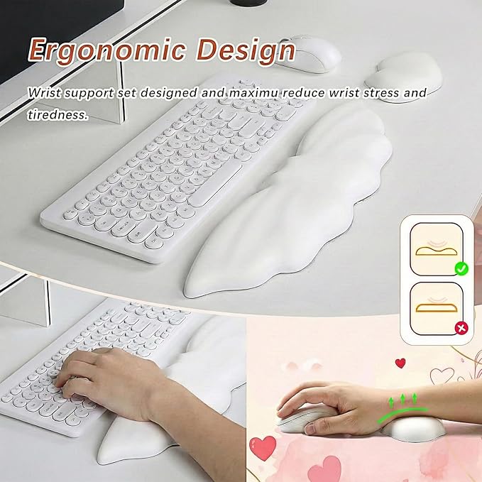 Keyboard Wrist Rest - Leather Halloween Bat Wrist Pad for Mouse Wrist Rest with Non-Slip Base, Wrist Pad for Keyboard,Arm Rest for Desk Computer Laptop Mac Gaming Office White