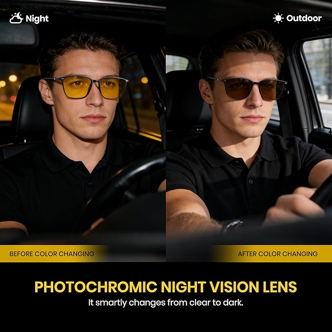 Cyxus Night Vision Glasses for Driving, TR90 Blue Light Blocking Glasses, Photochromic Anti Glare Night Driving Glasses for Men Women, UV Protection Day Night Use Eyewear 8208