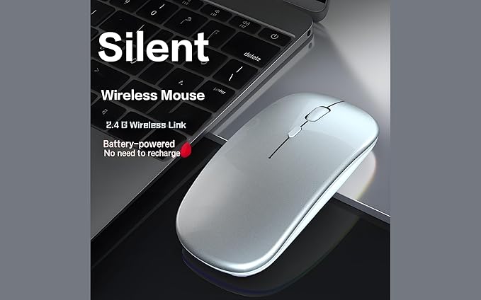 Wireless Mouse,2 Silent Mice and 1 Mice Pad Combo,Portable Mobile Optical Office Mouse, 2.4 GHz with USB Mini Receiver,3 Adjustable DPI for Notebook, PC, Laptop, Computer, Desktop-Grey & Silver