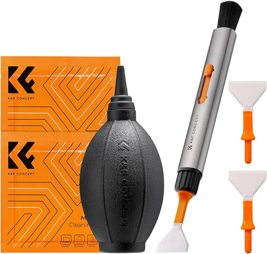 K&F CONCEPT Camera Cleaning Kit, 6 in 1 with Vacuum Cloth*2, Replaceable Cleaning Pen, Full Frame Cleaning Wand*2, Silicone Black Air Blow Compatible with Canon Nikon Cameras Cleaning Tool Accessories by KFCONCEPT