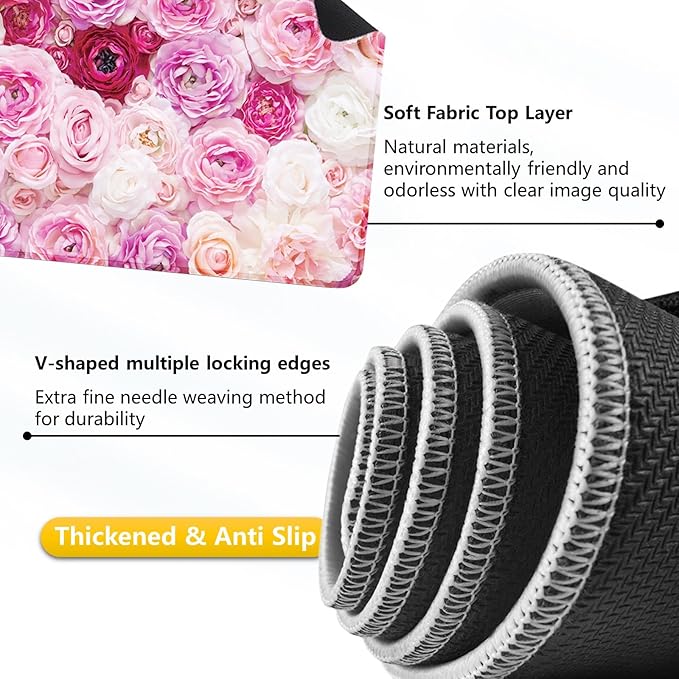 Pink Rose Desk Mat for Keyboard and Mouse，Computer Desk Matt for Desktop，Large Mouse Pad for Desk，Desk Pads on Top of Desks 15.7" x 31.5"